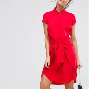 ASOS red tie front cap sleeve dress